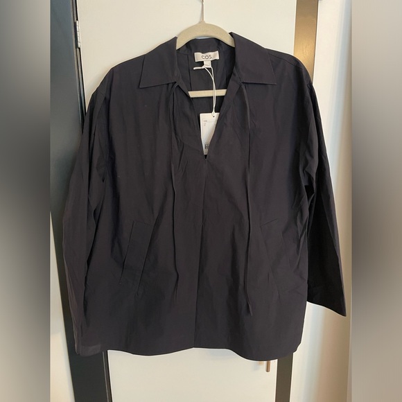 COS Tie Front V-neck Navy Blouse (Spring2024) - Picture 6 of 10